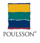 Poulsson logo i farger på hvit bunn